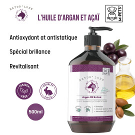 Natur'luxe Shampoing pour Chien et Chat 2 en 1 l'Huile d'Argan et Açaï 500ml