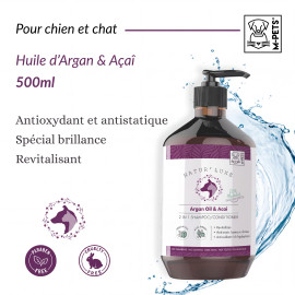 NATUR'LUXE Shampoing 2 en 1 pour chien à l'huile d'argan et açaï 500ml