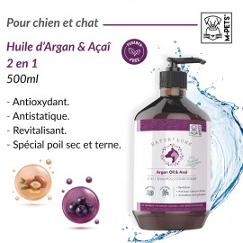 NATUR'LUXE Shampoing 2 en 1 pour chien à l'huile d'argan et açaï  500